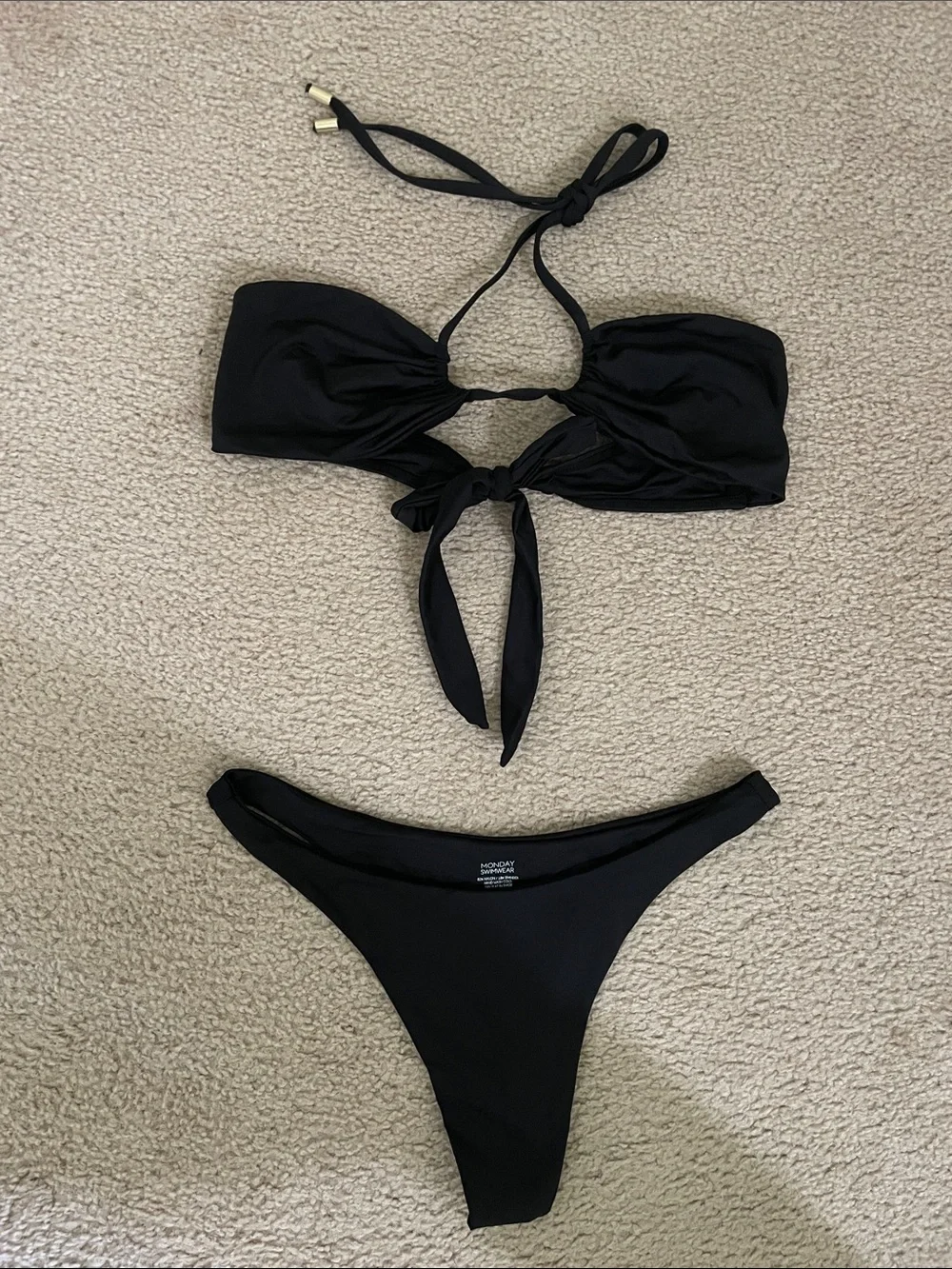 NWOT Monday Swimwear Black Halter Micro/Thong Bikini -Small